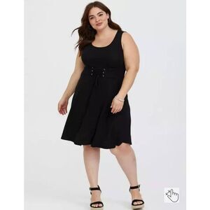 Sz 3 Torrid Black Ribbed Lace Up Slater Dress NWT!